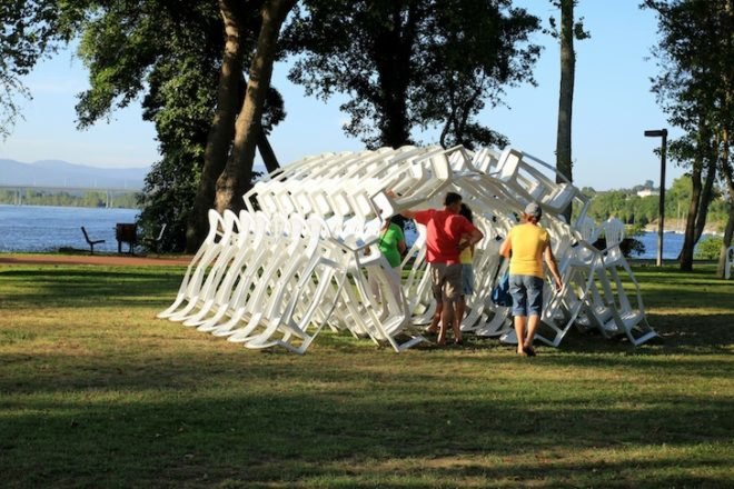 LIKEarchitects, recycled materials, Portugal, plastic chairs, pergola, tunnel, temporary design, nature, recyclable materials, Canal 180, sustainable design, eco design