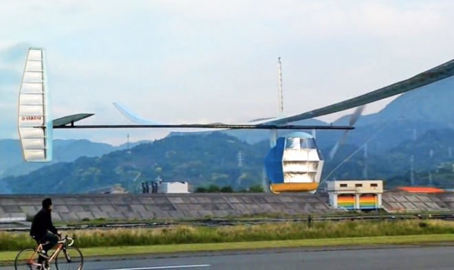 human powered airplane, pedal powered airplane, sustainable transportation, green design, sustainable design, human-powered, pedal-power, airplane, Yamaha, Team Aeroscepsy, Gokurakutombo