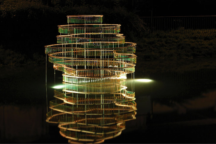 Water Carrier, Elise Morin, reclaimed test tubes, eco art, slovakia, water issues, art installation