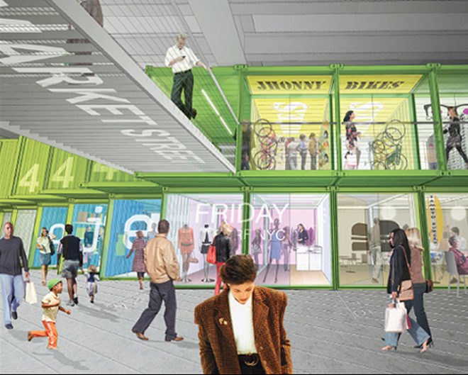 green design, eco design, sustainable design, Pier 57, Youngwoo and associates, LOT-Ek, shipping container mall manahttan, cargotecture, shipping container architecture, Incubox