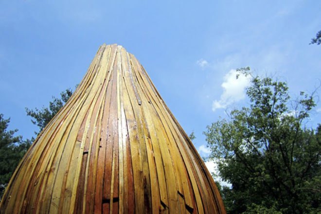 Mike Godell, birdcraft, eco art, sustainable sculpture, green art, Stevens Point Sculpture Park, Aldo Leopold Audubon Society, reclaimed wood, reclaimed lumber, green building, sustainable building, bird house