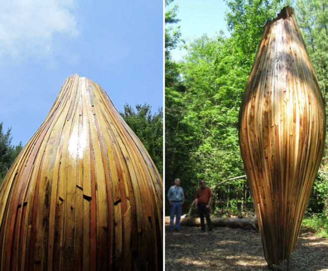 Mike Godell, birdcraft, eco art, sustainable sculpture, green art, Stevens Point Sculpture Park, Aldo Leopold Audubon Society, reclaimed wood, reclaimed lumber, green building, sustainable building, bird house