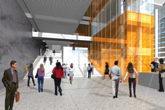 $85million livingston campus redevelopment, student housing, conference center, hotel, our rutgers our future, passive solar design, daylighting, low water-use plumbing fixtures, solar farm on livingston campus, business library, executive education center, global financial center, rutgers univeristy business school, livingston campus, piscataway new jersey, TEN Arquitectos, five academic departments and research centers,