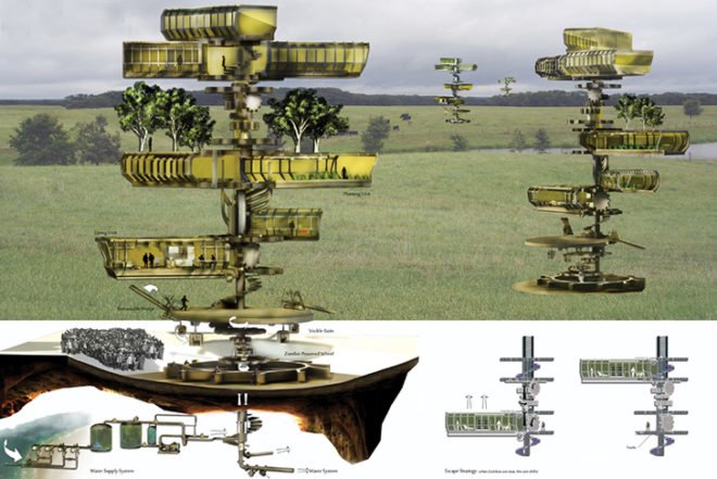 Architecture, energy efficiency, Green renovation, global warming, 12-21-12 Apocalypse, recycled buildings, bunker, Bunker 42, Angebauter Tarnrucksack, Energy Bunker, Survival Condo, vivos, Concrete Mushrooms, doomsday, world’s end