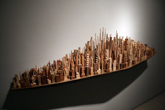 James McNabb, City Series, scrap wood, reclaimed wood, art exhibit, cityscapes, woodworking, carpentry, craftsman