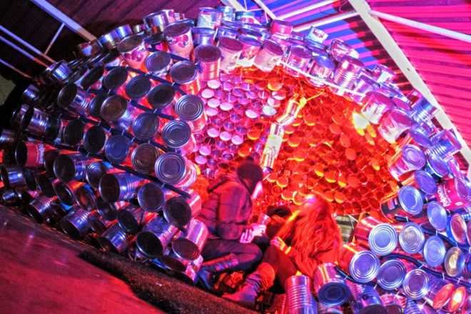 tomato can art, tomato can installation, 30000 pizzas, farwaste, art installation, recycled art, eco art, green art