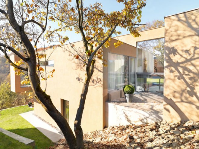 Destilat Architecture, sustainable design, danube river, aurtian architecture, green architecture, levelled construction, renovated property, exposed concrete, cantilevered design