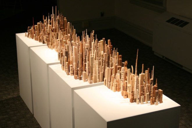 James McNabb, City Series, scrap wood, reclaimed wood, art exhibit, cityscapes, woodworking, carpentry, craftsman