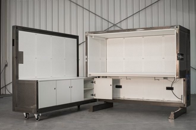 Co-working is a great concept, but you only get a desk to work out and no room to store anything, so at the end of the day, you haul home your gear. Not with the BEEBOX though - this mobile and contained office pod can be locked down at night and can be moved anywhere to create an instant working environment. Twenty of these pods now sit at the co-working Beehive East location in Amsterdam, an old air hangar transformed into a co-working space. Pay by the day or by the month and be able to leave your work behind tucked into a BEEBOX at the office.