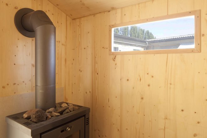 Bureau A, sauna, Geneva, Swiss design, Jeremie Gindre , factory roof, wooden shelter, shed, Architecture, Zero energy
