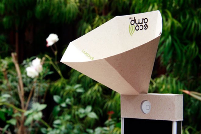 Eco-made, Eco-amp, iPhone amplifier, recycled cardboard, recyclable, biodegradable, green gadgets, Recycled Materials, Recycling / Compost, Green Products,