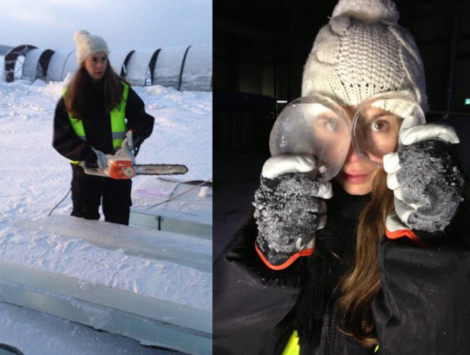 green design, eco design, sustainable design, ICe Hotel Sweden, Eszter Augustine Sziksz, Nikilla Carroll, screen printed ice, LED lights