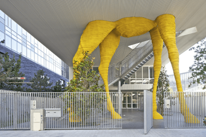 Giraffe Childcare Center, Hondelatte Laporte Architectes, Paris, suburbs, art, sculpture, net zero, energy efficiency, south facing, green design, design for health, sustainable design, eco-design, Boulogne-Billancourt, giant yellow giraffe