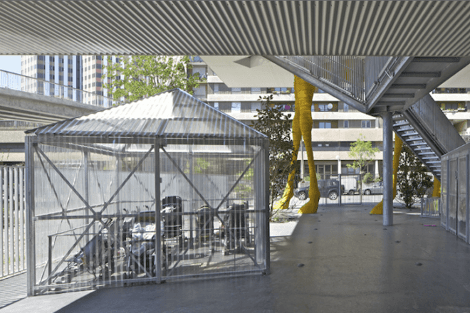 Giraffe Childcare Center, Hondelatte Laporte Architectes, Paris, suburbs, art, sculpture, net zero, energy efficiency, south facing, green design, design for health, sustainable design, eco-design, Boulogne-Billancourt, giant yellow giraffe