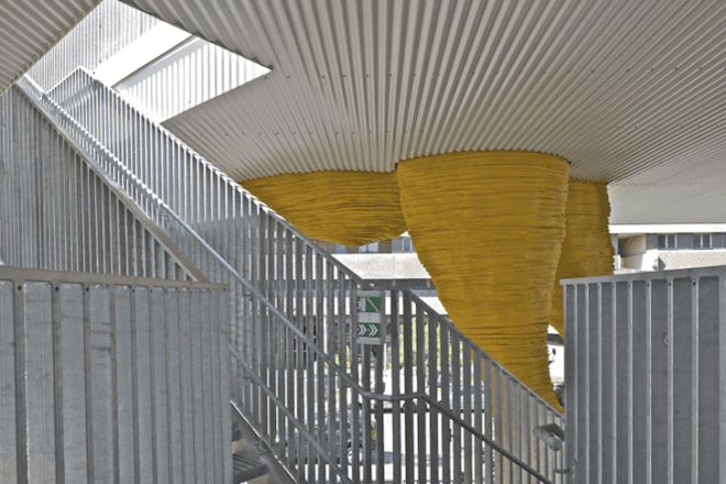 Giraffe Childcare Center, Hondelatte Laporte Architectes, Paris, suburbs, art, sculpture, net zero, energy efficiency, south facing, green design, design for health, sustainable design, eco-design, Boulogne-Billancourt, giant yellow giraffe