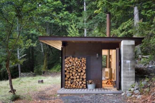 Gulf Islands Cabin, Olson Kundig Architects, british columbia, fire proof cabin, small space living, eco cabin, green cabin