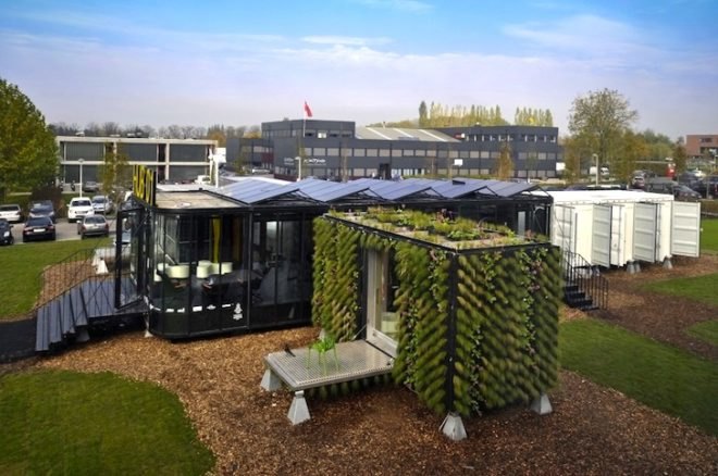 Belgium, HUB01, vertical garden, solar cladding, solar energy, solar panels, wind turbine, green design, modular student housing, Katho Catholic Academy, A3 Architects, dmvA Architecten, student housing covered in plants