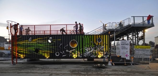 Belgium, HUB01, vertical garden, solar cladding, solar energy, solar panels, wind turbine, green design, modular student housing, Katho Catholic Academy, A3 Architects, dmvA Architecten, student housing covered in plants