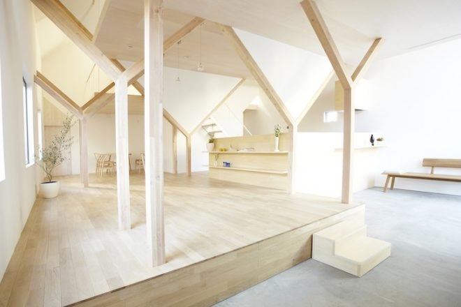 Y beams, hanging floors, House H, Hiroyuki Shinozaki Architects, tokyo, Matsudo City, Chiba Prefecture, Japan, green design, sustainable design, eco-design, daylighting, minimalism, Japanese minimalism, urban design, sustainable renovation, green renovation
