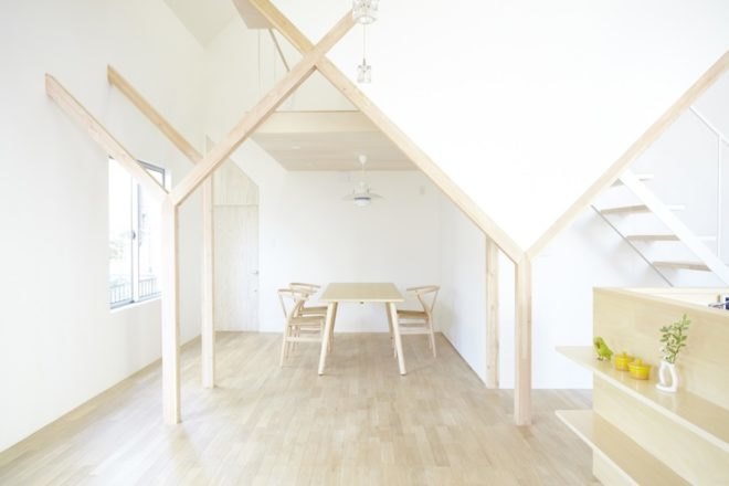 Y beams, hanging floors, House H, Hiroyuki Shinozaki Architects, tokyo, Matsudo City, Chiba Prefecture, Japan, green design, sustainable design, eco-design, daylighting, minimalism, Japanese minimalism, urban design, sustainable renovation, green renovation