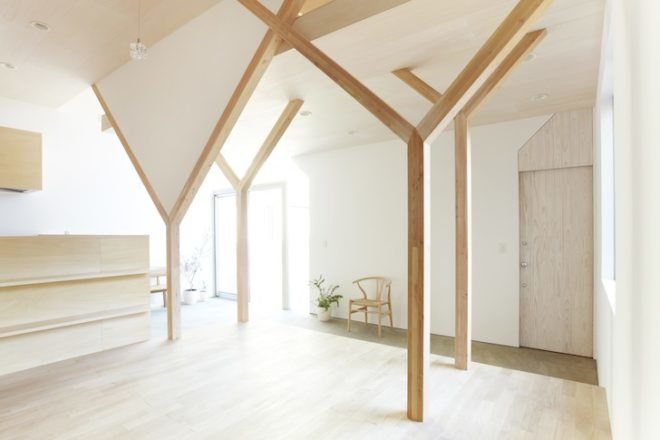 Y beams, hanging floors, House H, Hiroyuki Shinozaki Architects, tokyo, Matsudo City, Chiba Prefecture, Japan, green design, sustainable design, eco-design, daylighting, minimalism, Japanese minimalism, urban design, sustainable renovation, green renovation