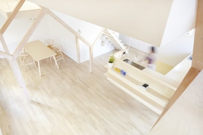 Y beams, hanging floors, House H, Hiroyuki Shinozaki Architects, tokyo, Matsudo City, Chiba Prefecture, Japan, green design, sustainable design, eco-design, daylighting, minimalism, Japanese minimalism, urban design, sustainable renovation, green renovation