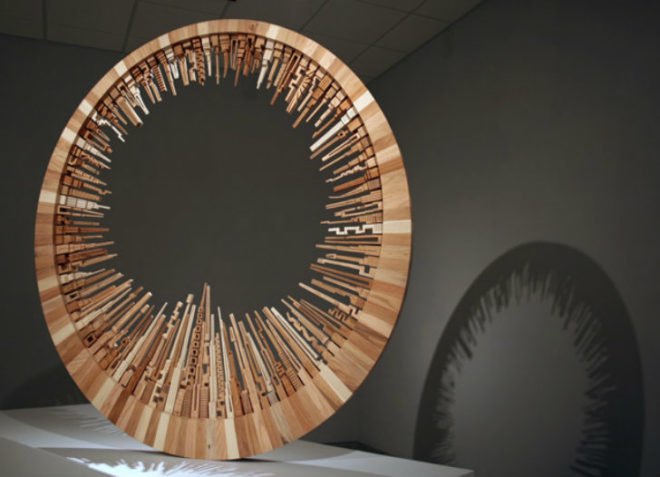 James McNabb, City Series, scrap wood, reclaimed wood, art exhibit, cityscapes, woodworking, carpentry, craftsman