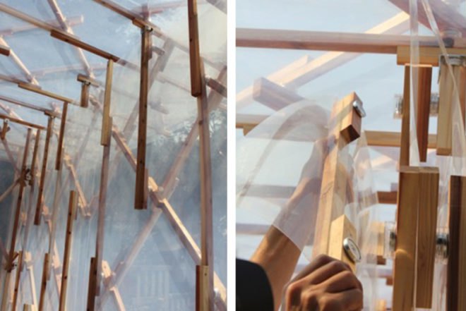 Kengo Kumas, kyoto, Kamo no Chomei, transparent shelter, temporary architecture, Japanese cedar, ETFE plastic, magnets, Architecture, Art, Daylighting,