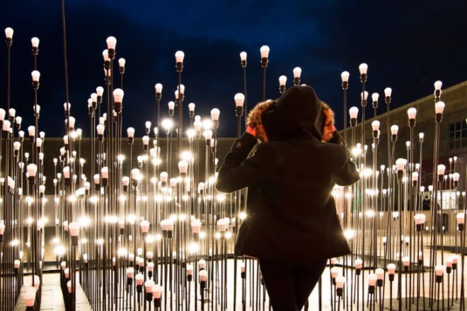 LEDscape, Like Architects, green lighting, light installation, lisbon, ikea, led bulbs, led lights
