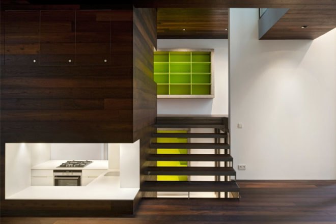 Paris, Maison Escalier, steel, concrete, stairway, Jacques Moussafir, Moussafir Architectes, black locust wood, electronic shutters, daylighting, France