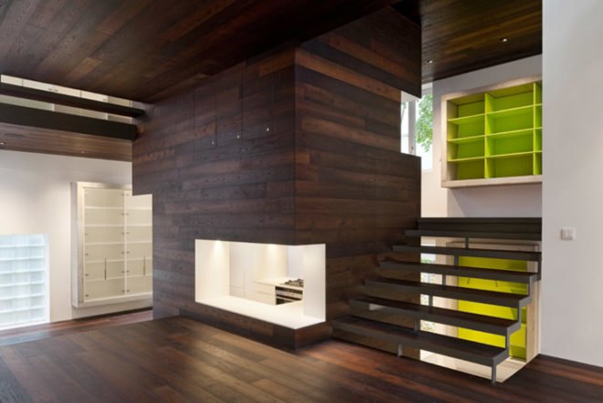Paris, Maison Escalier, steel, concrete, stairway, Jacques Moussafir, Moussafir Architectes, black locust wood, electronic shutters, daylighting, France