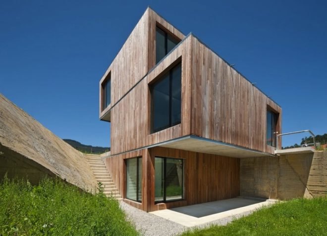 green design, sustainable design, Spain, Cantabria, Acha Zaballa Arquitectos, cantilevering home, rock climber, sustainable design, energy efficiency, solar gain, timber, reduce construction waste, residential home, More House,