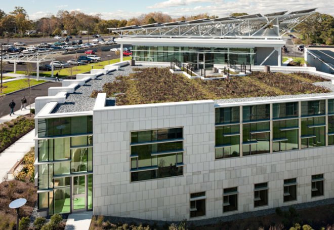 North Shore Community College, Danvers, Massachusetts, DiMella Shaffer, sustainable, LEED Gold, ZNEB, Zero Net Energy Building, energy efficient, solar power, geothermal, daylight, Health Professions, Student Services, Peter Shaffer, net zero