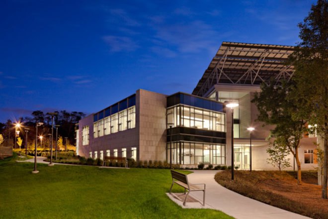 North Shore Community College, Danvers, Massachusetts, DiMella Shaffer, sustainable, LEED Gold, ZNEB, Zero Net Energy Building, energy efficient, solar power, geothermal, daylight, Health Professions, Student Services, Peter Shaffer, net zero