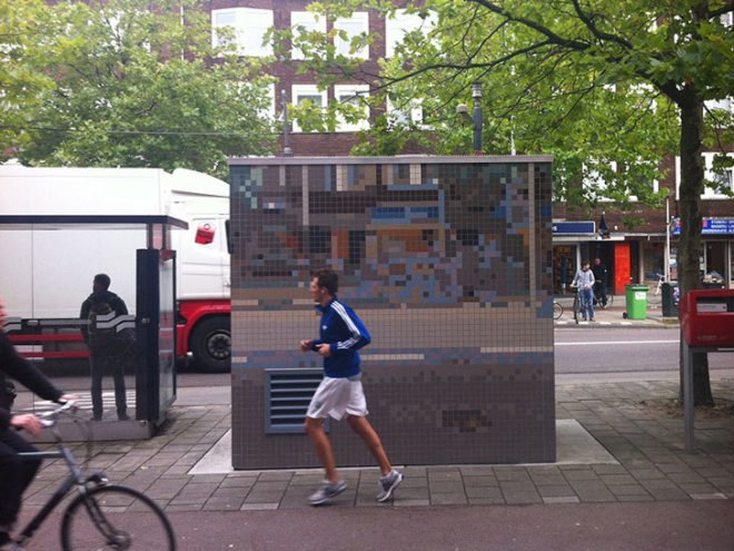 en design, eco design, sustainable design, Roeland Otten, Trompe L'oeil installation, Dutch design, Amsterdam, rotterdam, transformed public toilet, public art installations