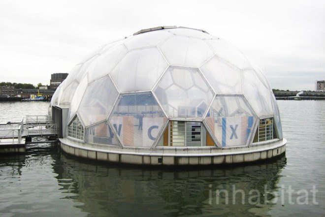 Floating Pavilion, Rijnhaven, Rotterdam Climate Proof, Deltasync and PublicDomain Architects, bubbles, half-spheres, floating architecture, Rotterdam, Dutch design, The Netherlands, Ana Lisa Alperovich, Architecture, Daylighting, Water Issues, Urban design, global warming, Floating Houses, energy efficiency,