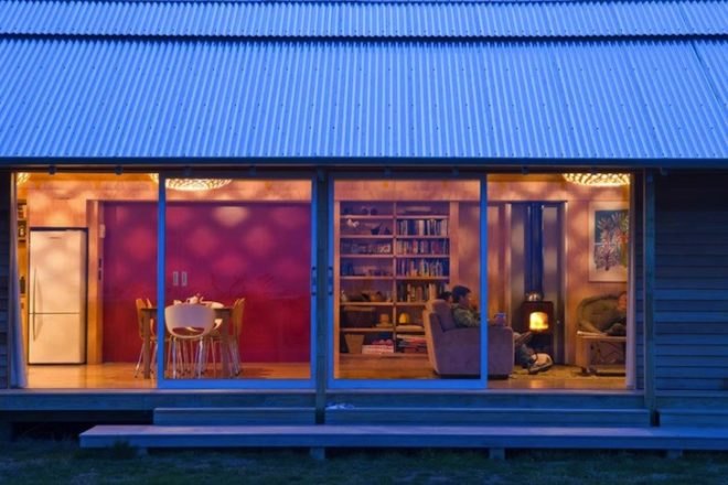 Daylighting, sustainable timber, Shoal Bay Bach, Parsonson Architects, green design, sustainable design, eco-design, minimalist design, daylighting, solar gain, timber, solar water heater, louvers, New Zealand