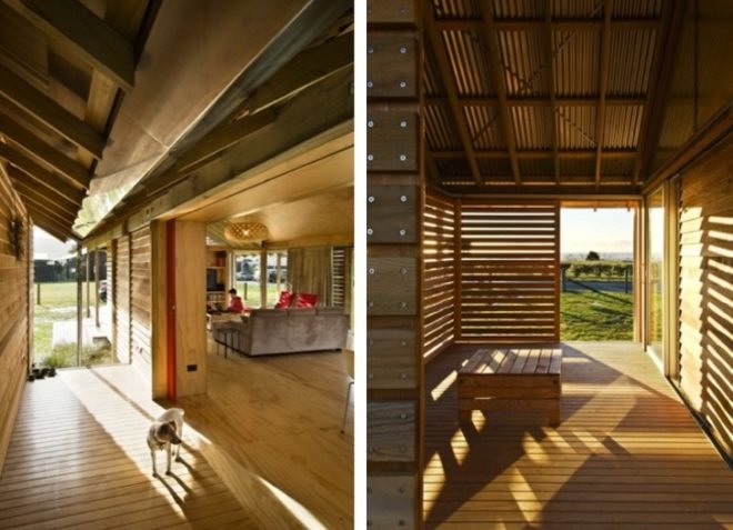 Daylighting, sustainable timber, Shoal Bay Bach, Parsonson Architects, green design, sustainable design, eco-design, minimalist design, daylighting, solar gain, timber, solar water heater, louvers, New Zealand