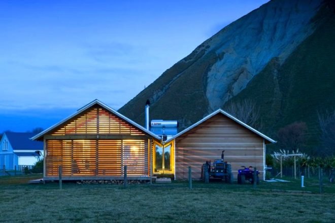 Daylighting, sustainable timber, Shoal Bay Bach, Parsonson Architects, green design, sustainable design, eco-design, minimalist design, daylighting, solar gain, timber, solar water heater, louvers, New Zealand