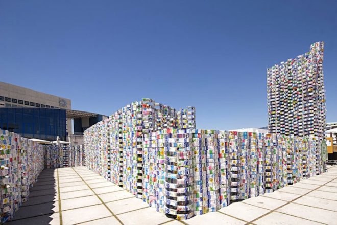guinness world record, milk cartons, tetra brik, recycled materials, CUAC Arquitectura, Sugarplatform, Granada, RESUR, waste recycling, public art, urban design, world recycling day, design, sustainable design, eco design