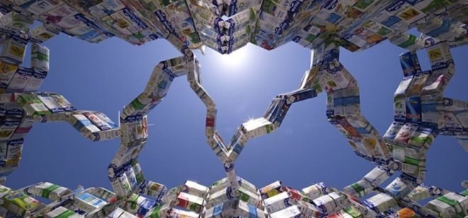 guinness world record, milk cartons, tetra brik, recycled materials, CUAC Arquitectura, Sugarplatform, Granada, RESUR, waste recycling, public art, urban design, world recycling day, design, sustainable design, eco design