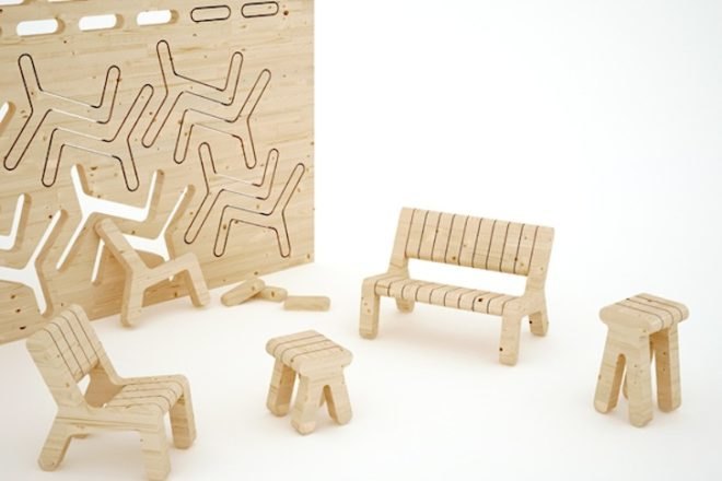 pop up, sustainable design, Japan, BAKOKO, Timber Cafe, sustainable timber, laminated timber, furniture cut out of walls, CNC, CAD, flatpack, shipping container, sustainable design, eco-design, green design