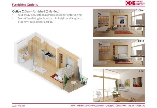 Microapartment, Compact, connected, complete, Jonathan Rose Companies, Curtis+Ginsberg, Grimshaw, Scape, Life Edited, apartment, New York City, adapt NYC RFP