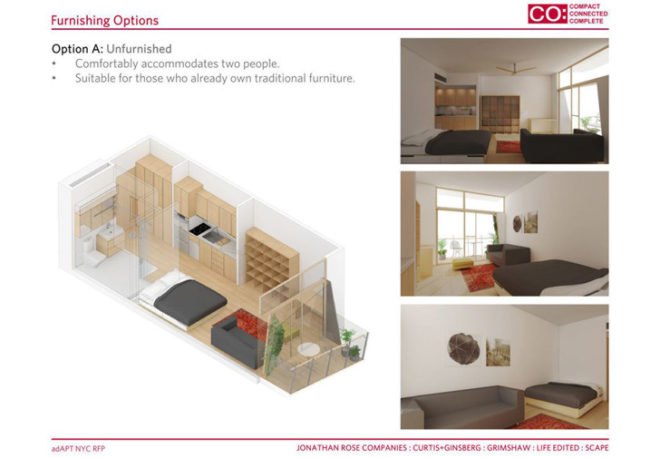 Microapartment, Compact, connected, complete, Jonathan Rose Companies, Curtis+Ginsberg, Grimshaw, Scape, Life Edited, apartment, New York City, adapt NYC RFP