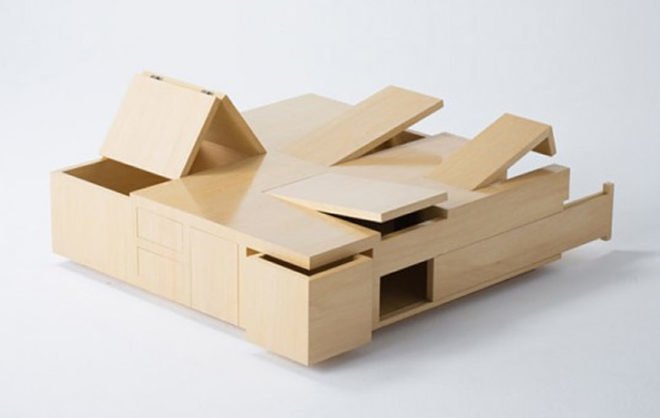 Coffee Table with Storage, transforming furniture, adapt nyc, tiny apartments, tiny apartment nyc, tiny apartment, small spaces, small living, small homes, eco design, space saving design, space saving furniture, double duty furniture