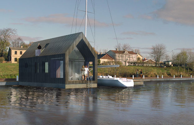 NRJA, floating barn, No Rules Just Architecture, Latvia, houseboat