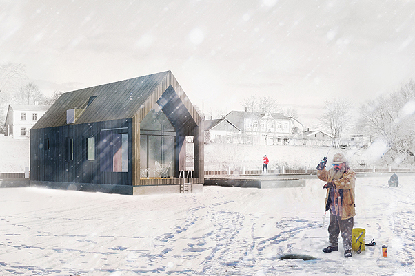 NRJA, floating barn, No Rules Just Architecture, Latvia, houseboat