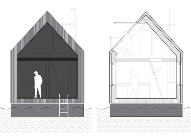 NRJA, floating barn, No Rules Just Architecture, Latvia, houseboat