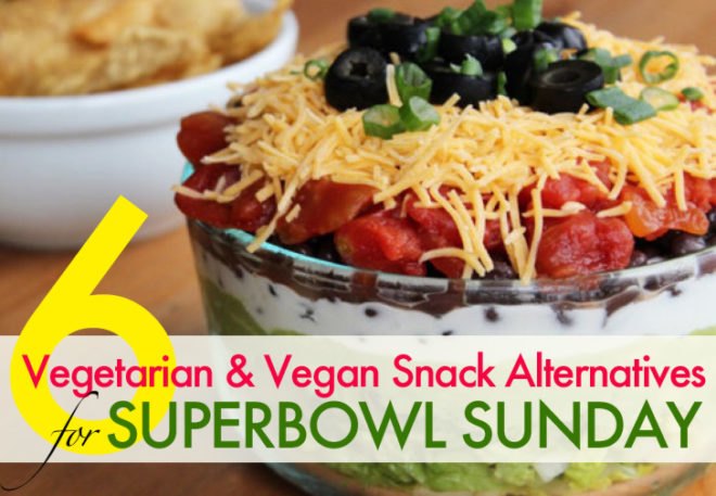 Super Bowl, vegetarian recipes, vegan recipes, football, NFL, appetizers, snacks, meatless, party, gluten free, party planning, healthy snacks, finger foods, dairy free, sports, pretzels, 7-layer dip, spicy chickpeas, seitan, carnitas, potato skins, jalapeno poppers,
