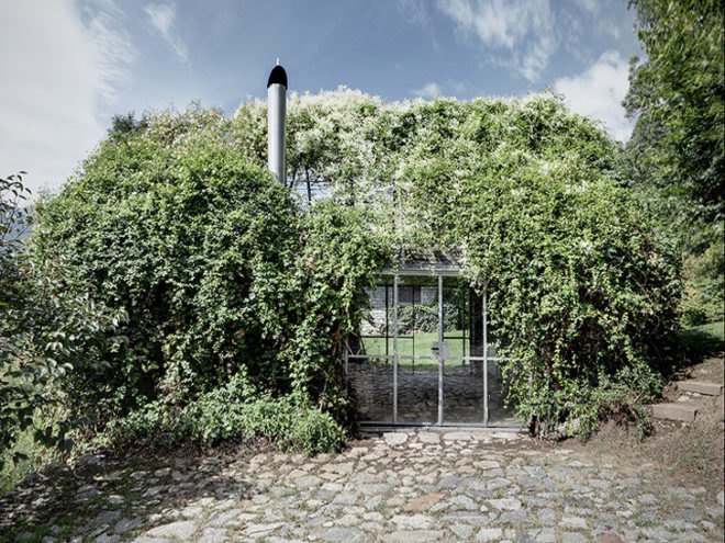 green design, eco design, sustainable design, Green Box, Act_romegialli, green roof, Italian Alps, vine covered garage, living walls